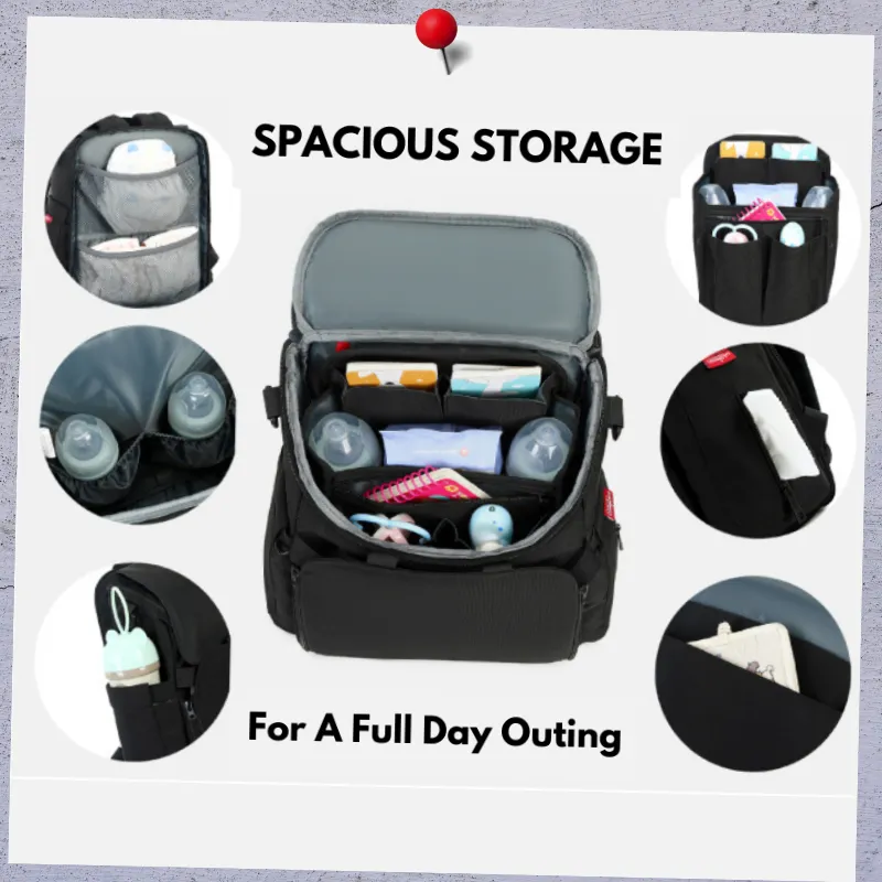GillyGro Basic | 5-in-1 Multifunction Parent Backpack Set with Inbuilt Booster and 3  Insulated Pockets | Black