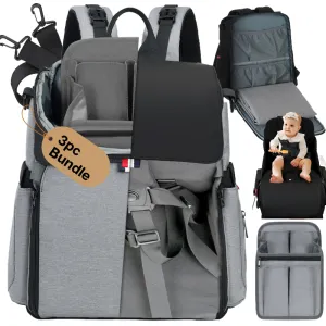 GillyGro Basic | 5-in-1 Multifunction Parent Backpack Set with Inbuilt Booster and 3  Insulated Pockets | Gray