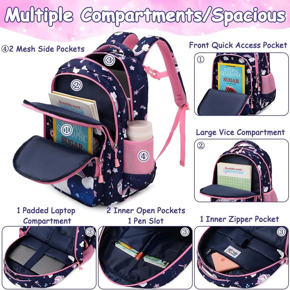 Girls Backpack for Elementary Kids School Bookbag Set Cute Unicorn Backpacks for Girls Water Resistant