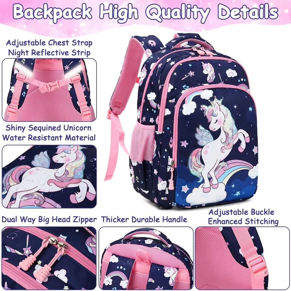 Girls Backpack for Elementary Kids School Bookbag Set Cute Unicorn Backpacks for Girls Water Resistant