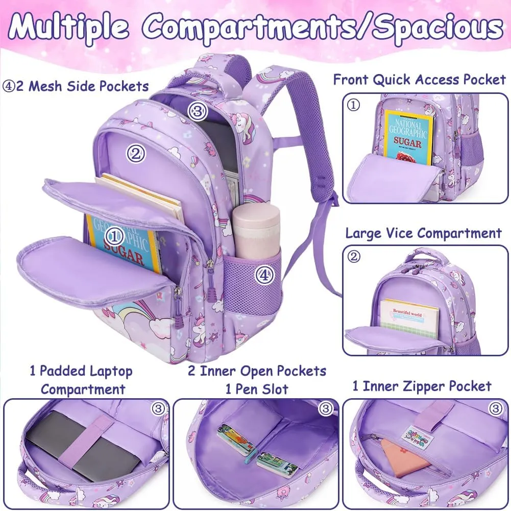 Girls Backpack for Elementary Kids School Bookbag Set Cute Unicorn Backpacks for Girls Water Resistant