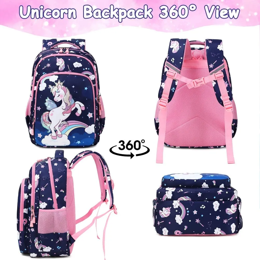Girls Backpack for Elementary Kids School Bookbag Set Cute Unicorn Backpacks for Girls Water Resistant