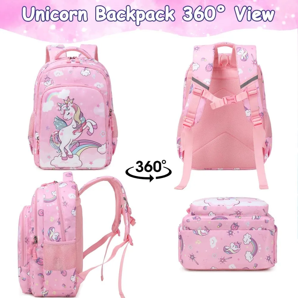 Girls Backpack for Elementary Kids School Bookbag Set Cute Unicorn Backpacks for Girls Water Resistant