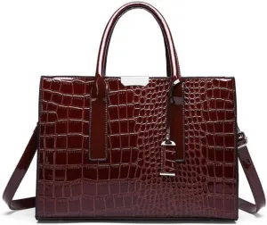 GJGJTER Top-handle Handbags Purse Women Crocodile Pattern Satchel Pu Leather Shoulder Bag Tote, Brown, One Size