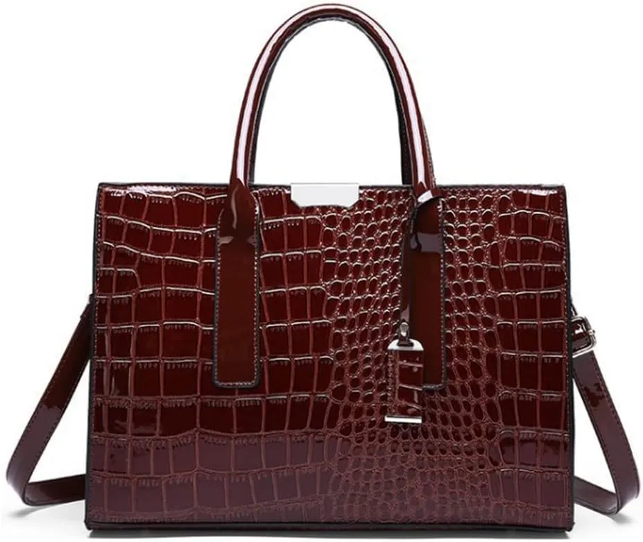 GJGJTER Top-handle Handbags Purse Women Crocodile Pattern Satchel Pu Leather Shoulder Bag Tote, Brown, One Size