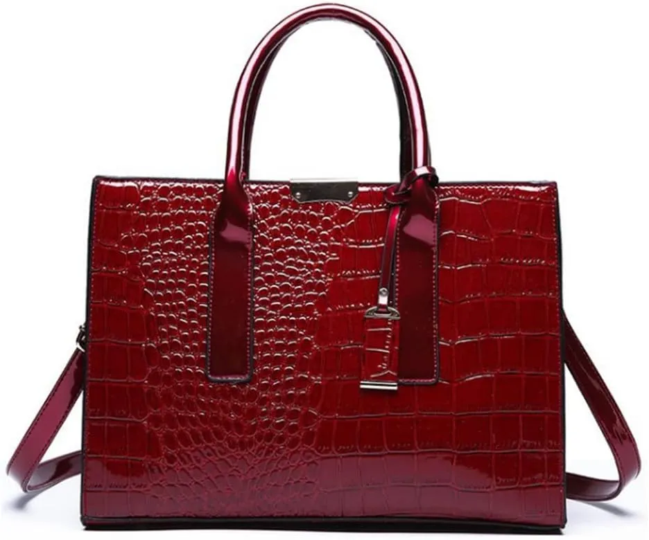 GJGJTER Top-handle Handbags Purse Women Crocodile Pattern Satchel Pu Leather Shoulder Bag Tote, Wine, One Size
