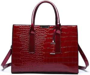 GJGJTER Top-handle Handbags Purse Women Crocodile Pattern Satchel Pu Leather Shoulder Bag Tote, Wine, One Size