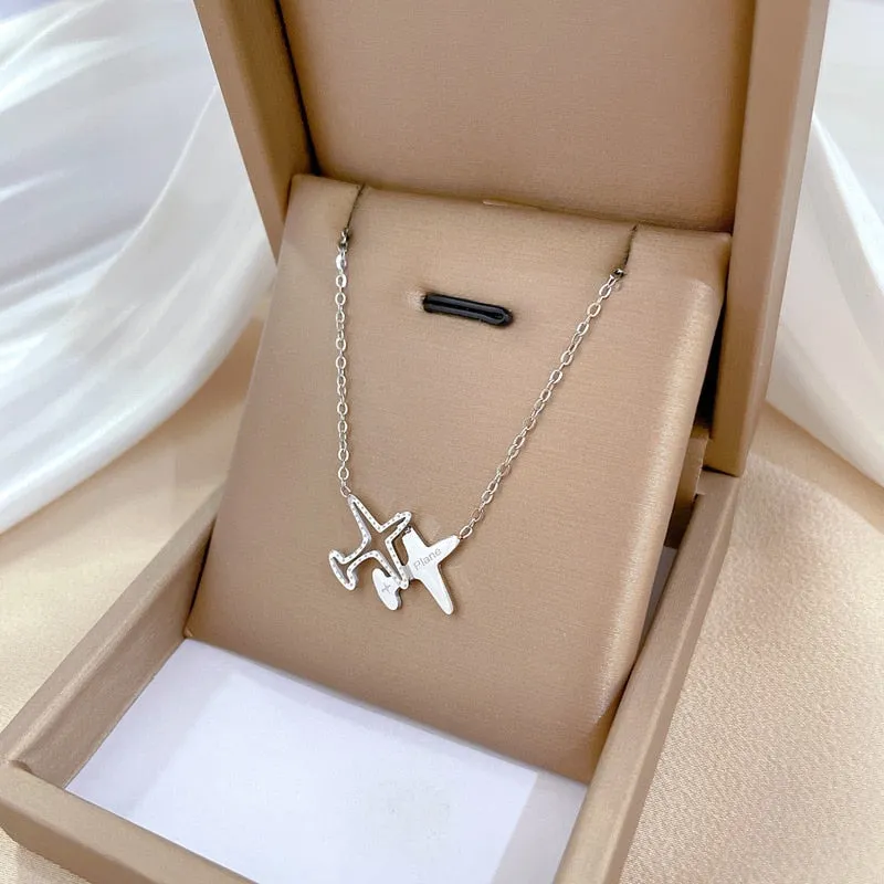 Gold Color Creative Personality Airplane Shaped Pendant Necklace For Women