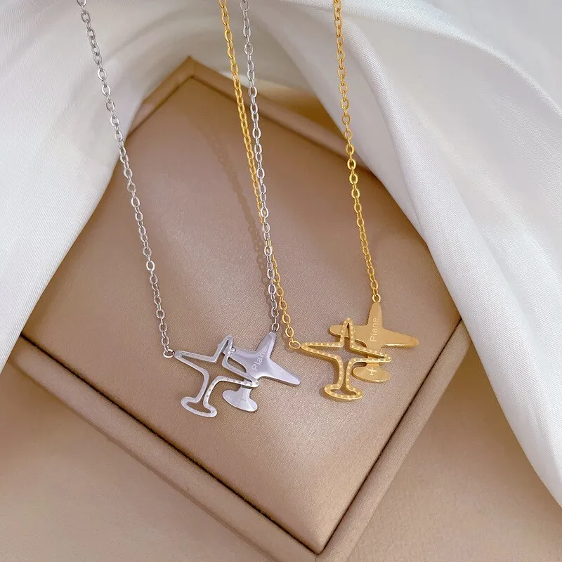 Gold Color Creative Personality Airplane Shaped Pendant Necklace For Women