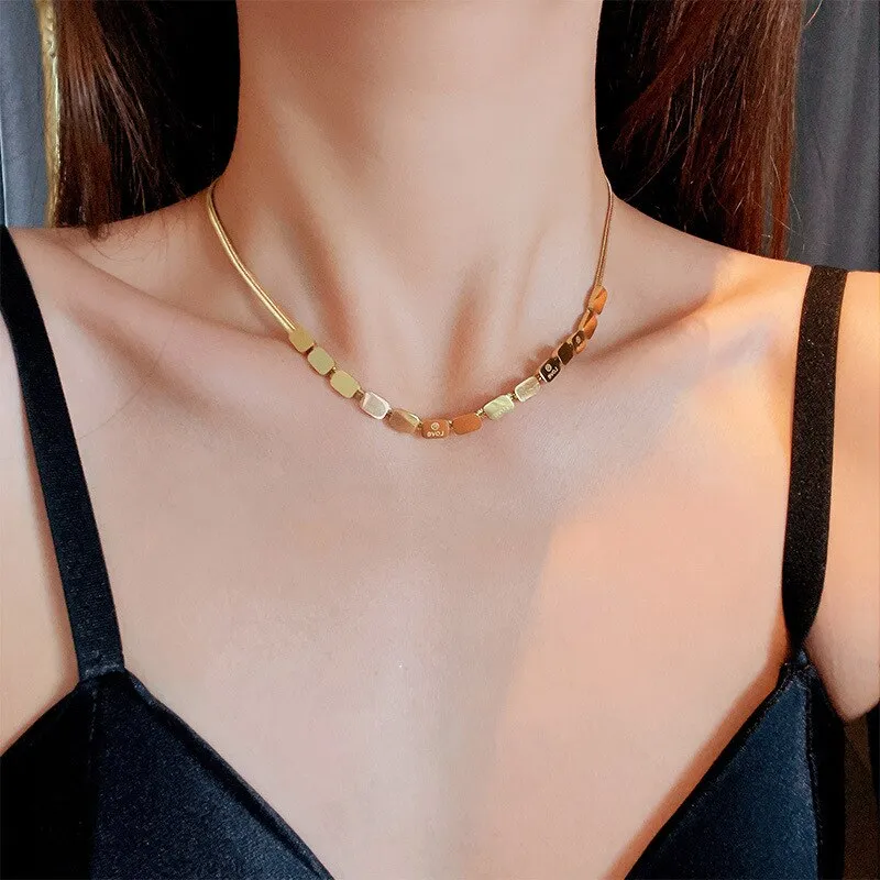 Gold Color Geometric Square Pendant Necklace For Women