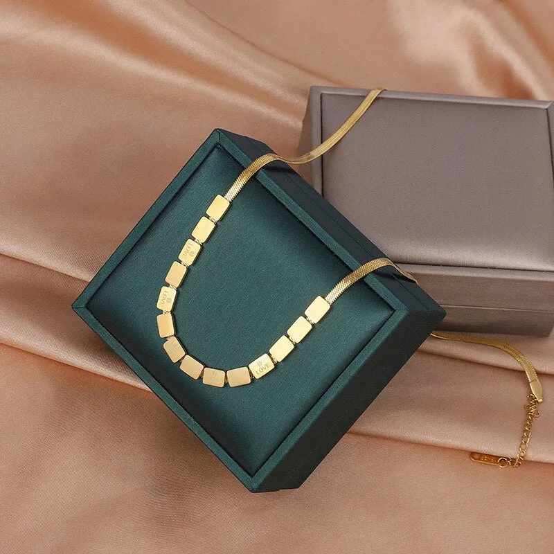 Gold Color Geometric Square Pendant Necklace For Women