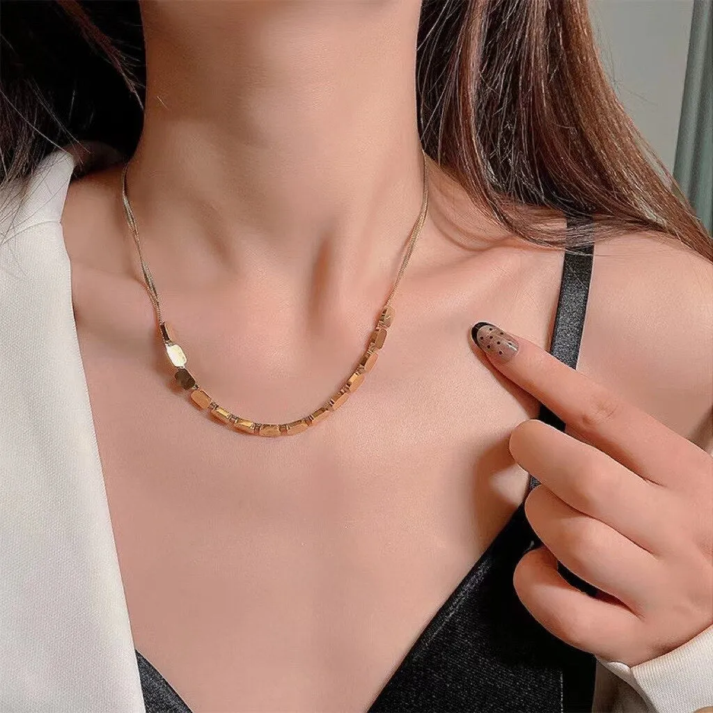 Gold Color Geometric Square Pendant Necklace For Women