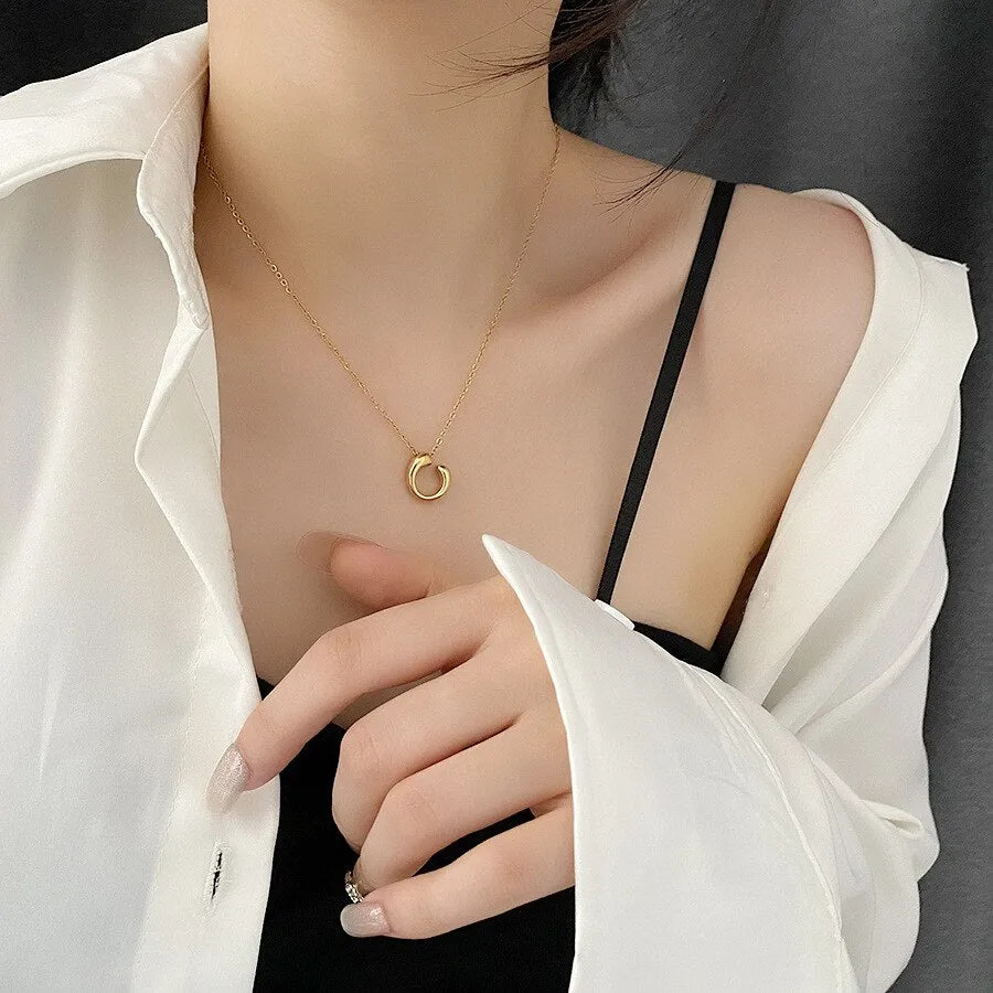 Gold Color Korean Simple Irregular Round Pendant Necklace