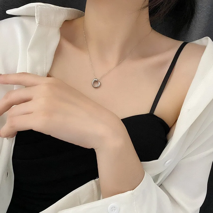 Gold Color Korean Simple Irregular Round Pendant Necklace
