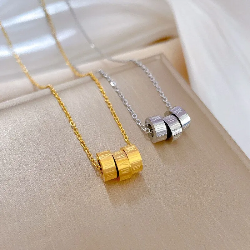 Gold Color Roman Circle Necklaces For Women