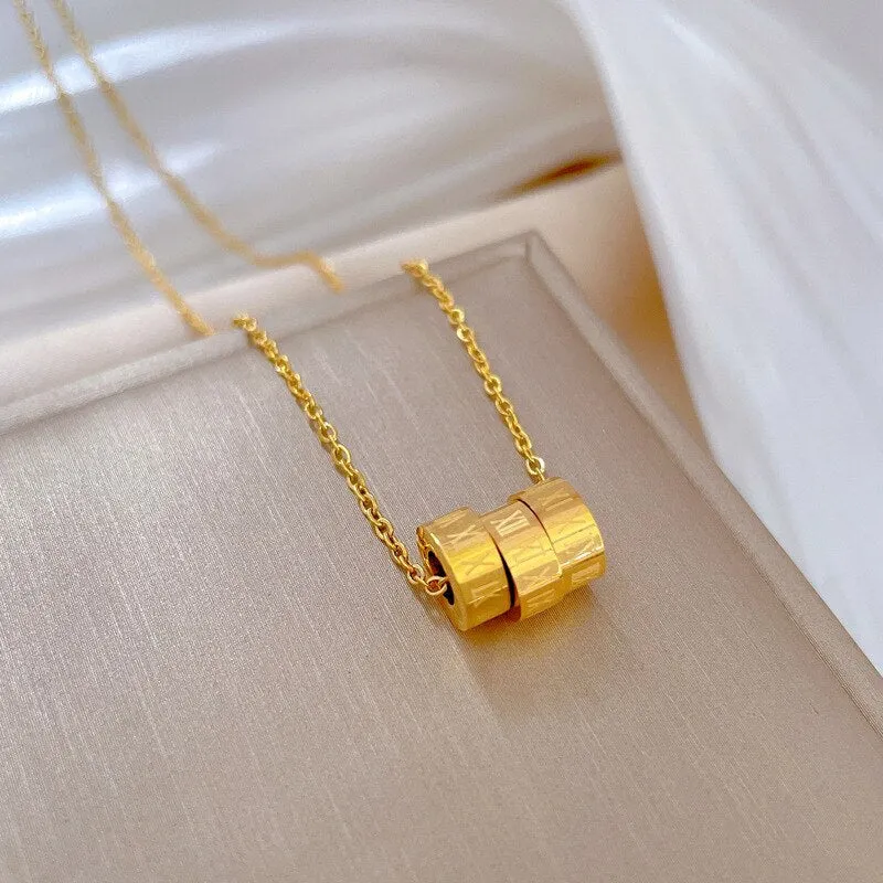 Gold Color Roman Circle Necklaces For Women