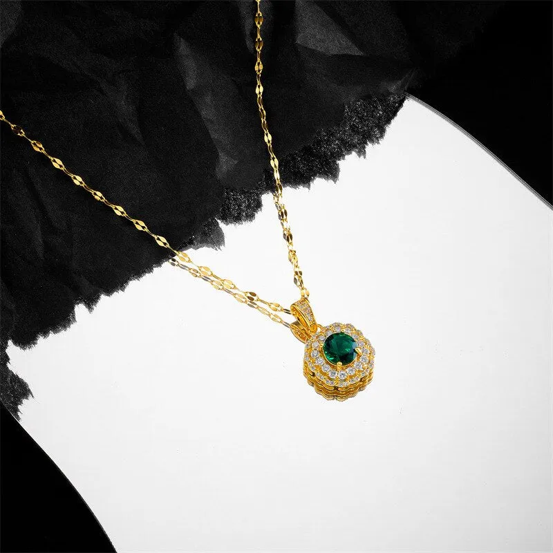 Gold Color Square Green Imitation Gemstone Pendant Necklace For Women
