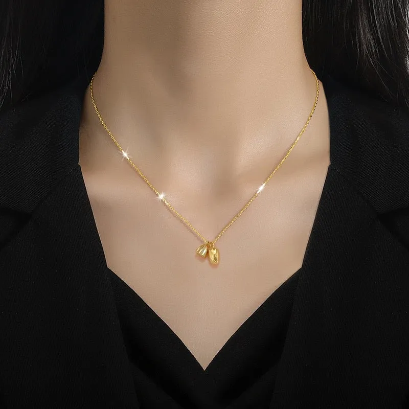 Gold Color Temperament Lotus Shaped Pendant Necklace For Women
