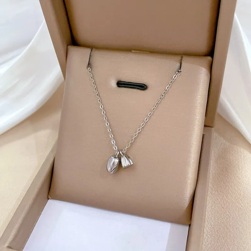 Gold Color Temperament Lotus Shaped Pendant Necklace For Women