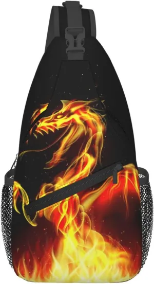 Gold Fire Dragon Sling Backpack Casual Crossbody Shoulder Bag Travel Hiking Daypack Unisex Chest Bags For Women Men Outdoor Sport