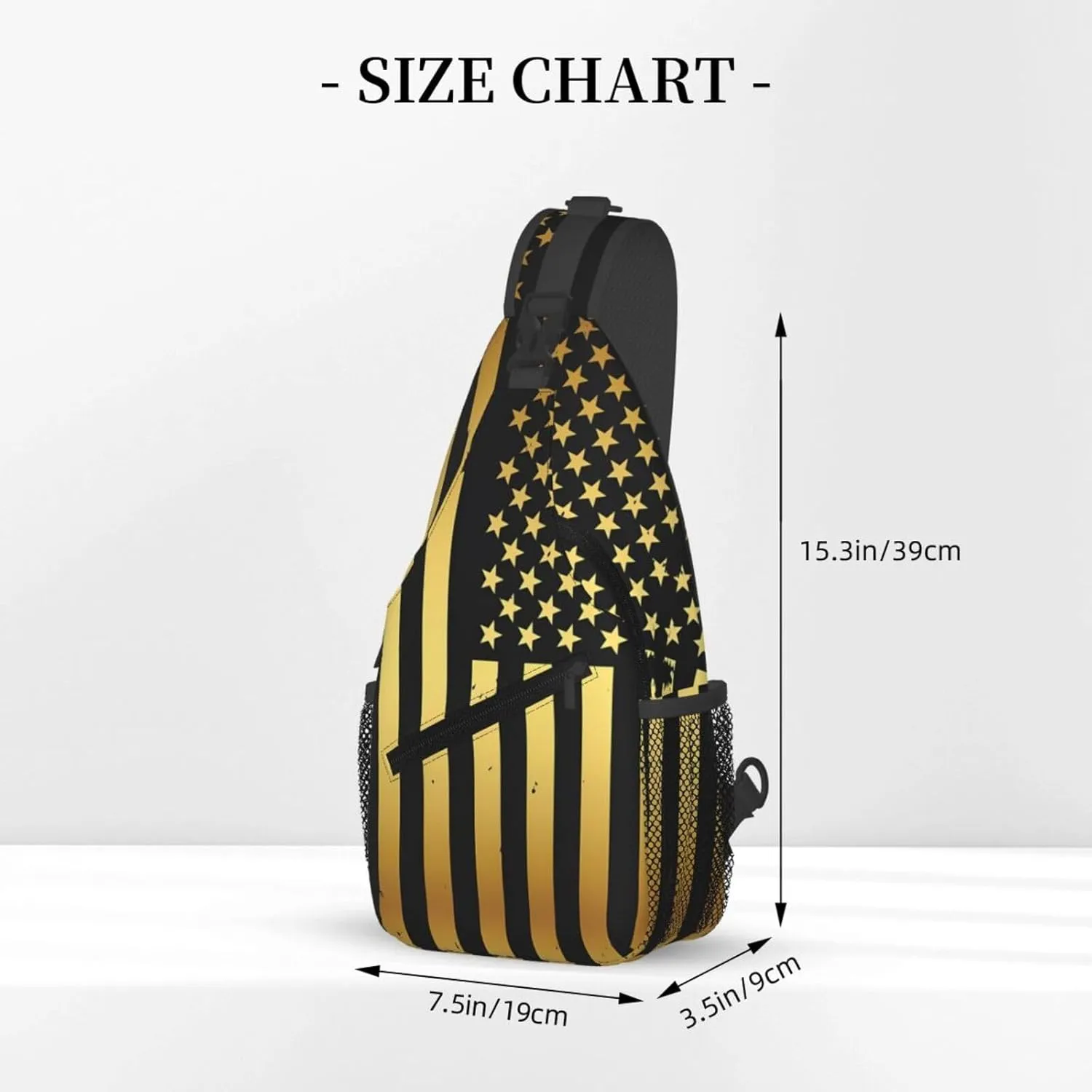Golden American Flag Crossbody Sling Bag Chest Bags Casual Shoulder Backpack Sport Fanny Pack Gym Diagonally Daypack with Adjustable Strap for Running