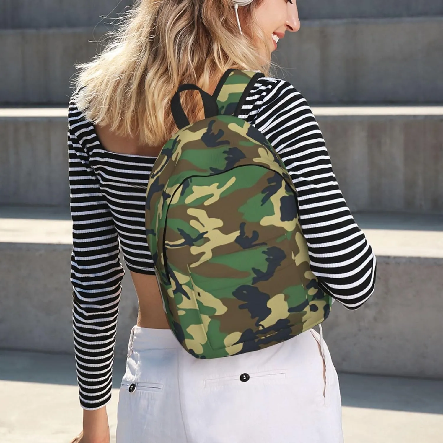 Green Military Camo Print Canvas Backpack Women,Mens Travel Casual Daypack Bookbag For Laptop Work Travel Hiking