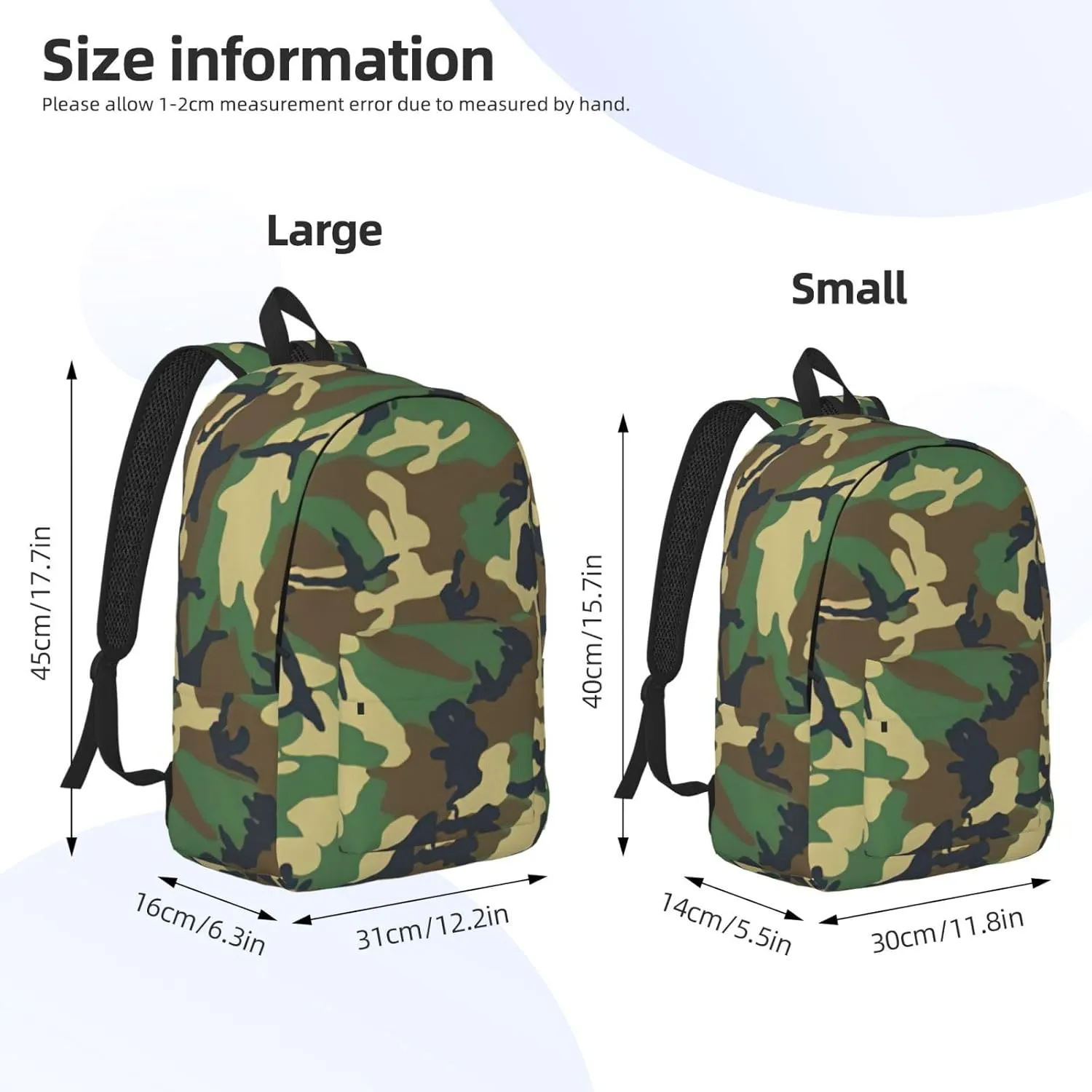 Green Military Camo Print Canvas Backpack Women,Mens Travel Casual Daypack Bookbag For Laptop Work Travel Hiking