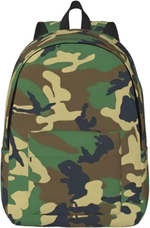 Green Military Camo Print Canvas Backpack Women,Mens Travel Casual Daypack Bookbag For Laptop Work Travel Hiking