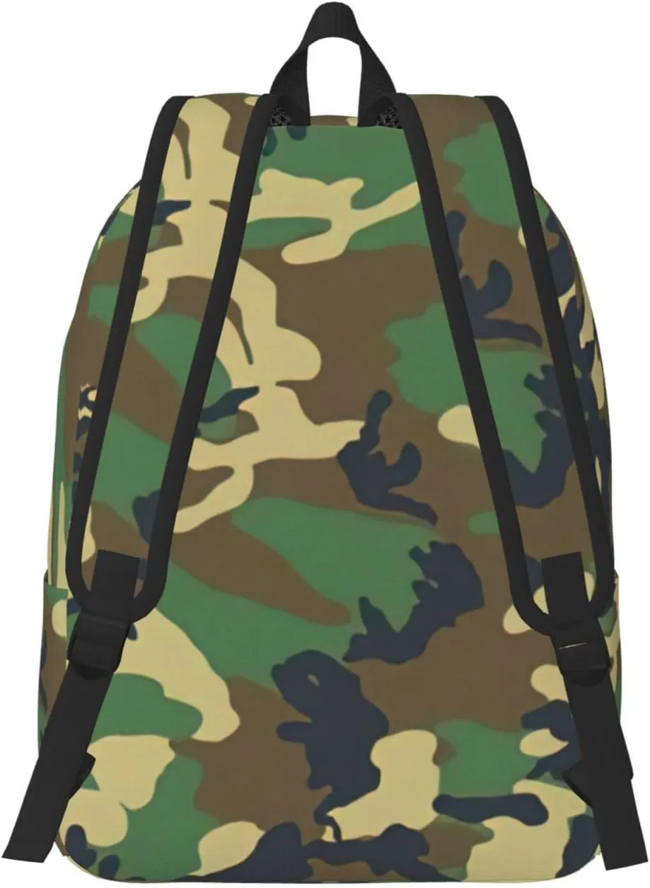 Green Military Camo Print Canvas Backpack Women,Mens Travel Casual Daypack Bookbag For Laptop Work Travel Hiking