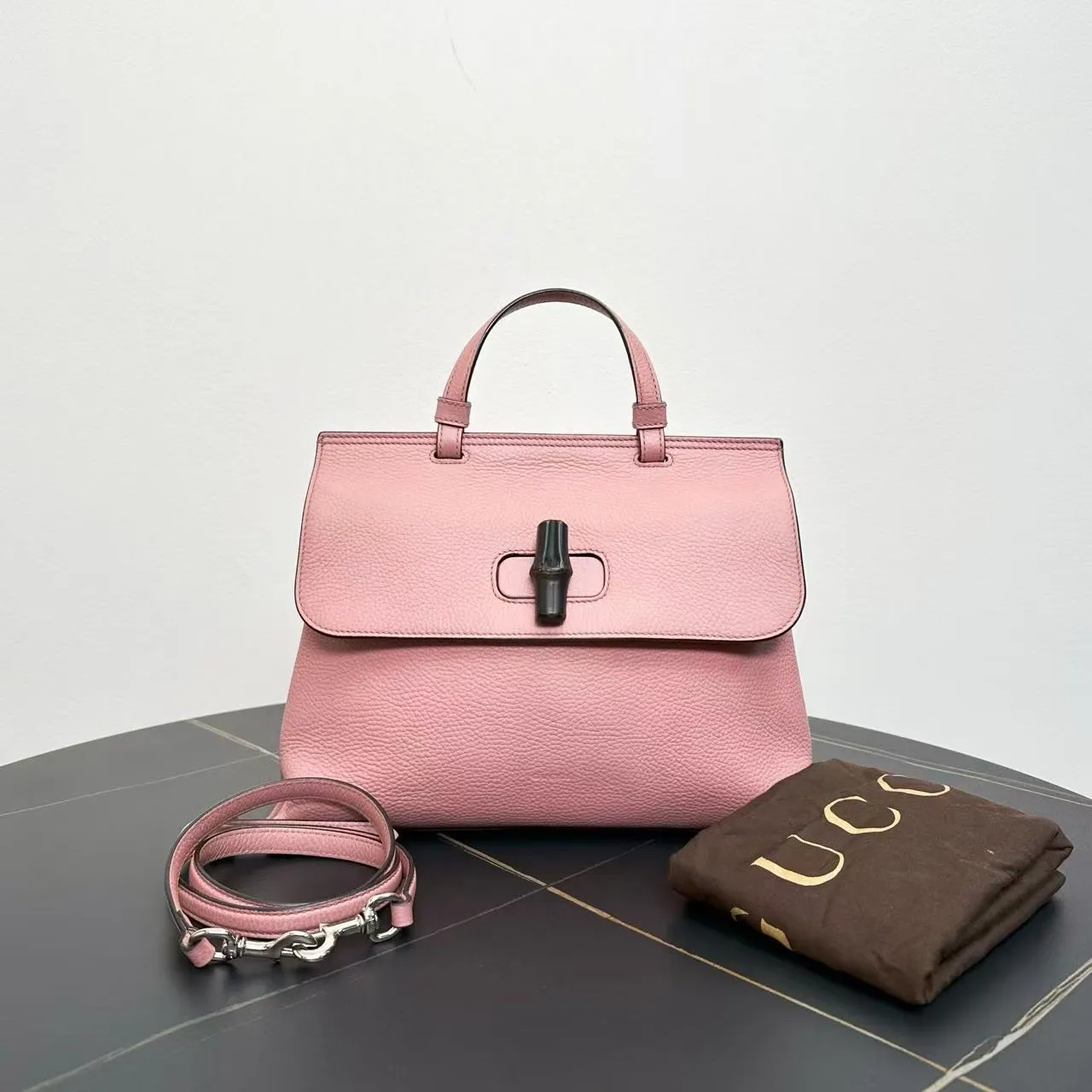 Gucci Bamboo Two-Way Pink Leather Bag