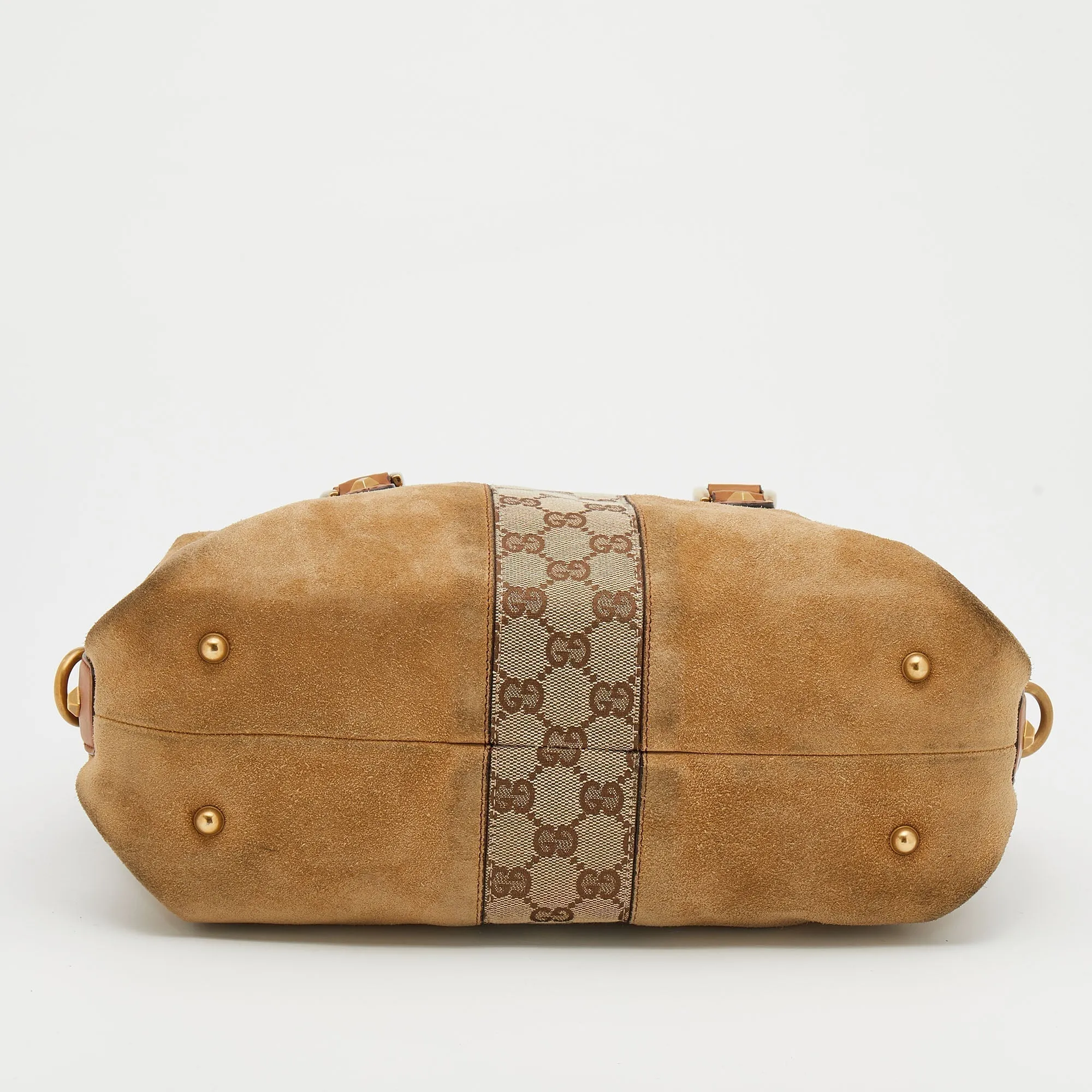 Gucci Beige/Tan GG Canvas And Suede Boston Bag