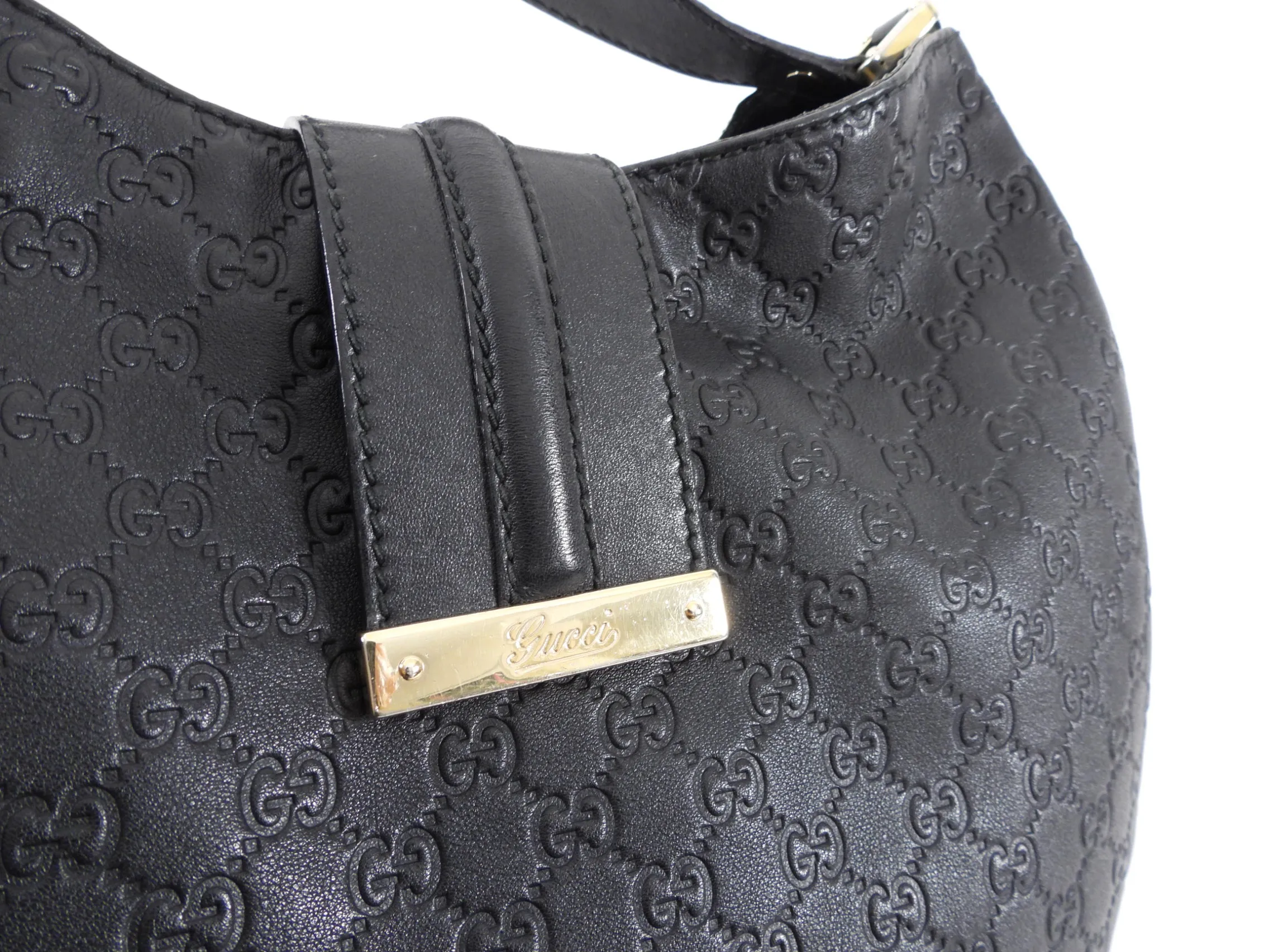 Gucci Black Leather Guccissima Logo Hobo Bag