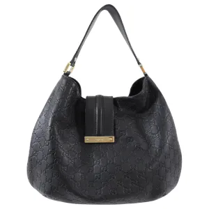Gucci Black Leather Guccissima Logo Hobo Bag