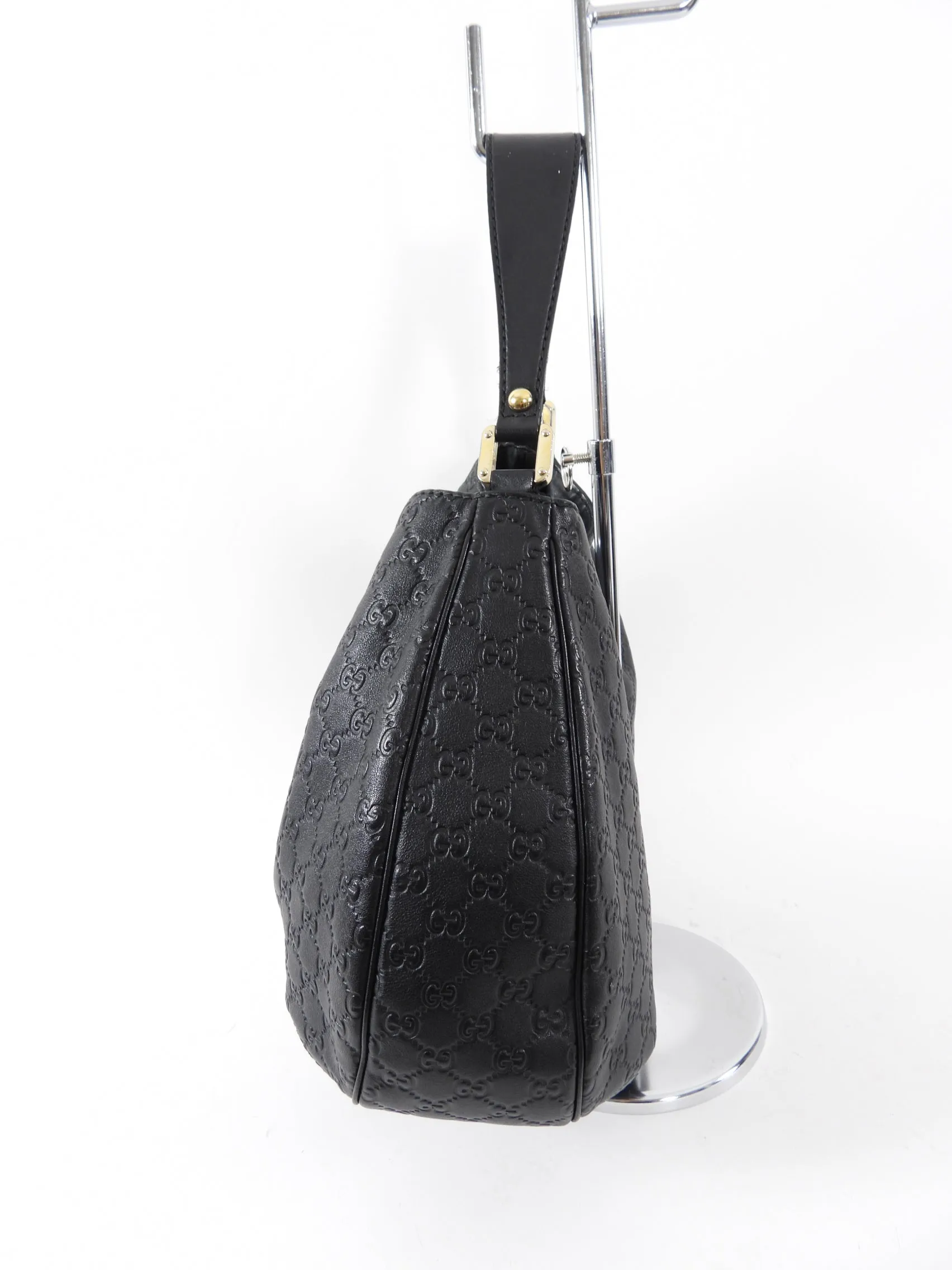 Gucci Black Leather Guccissima Logo Hobo Bag