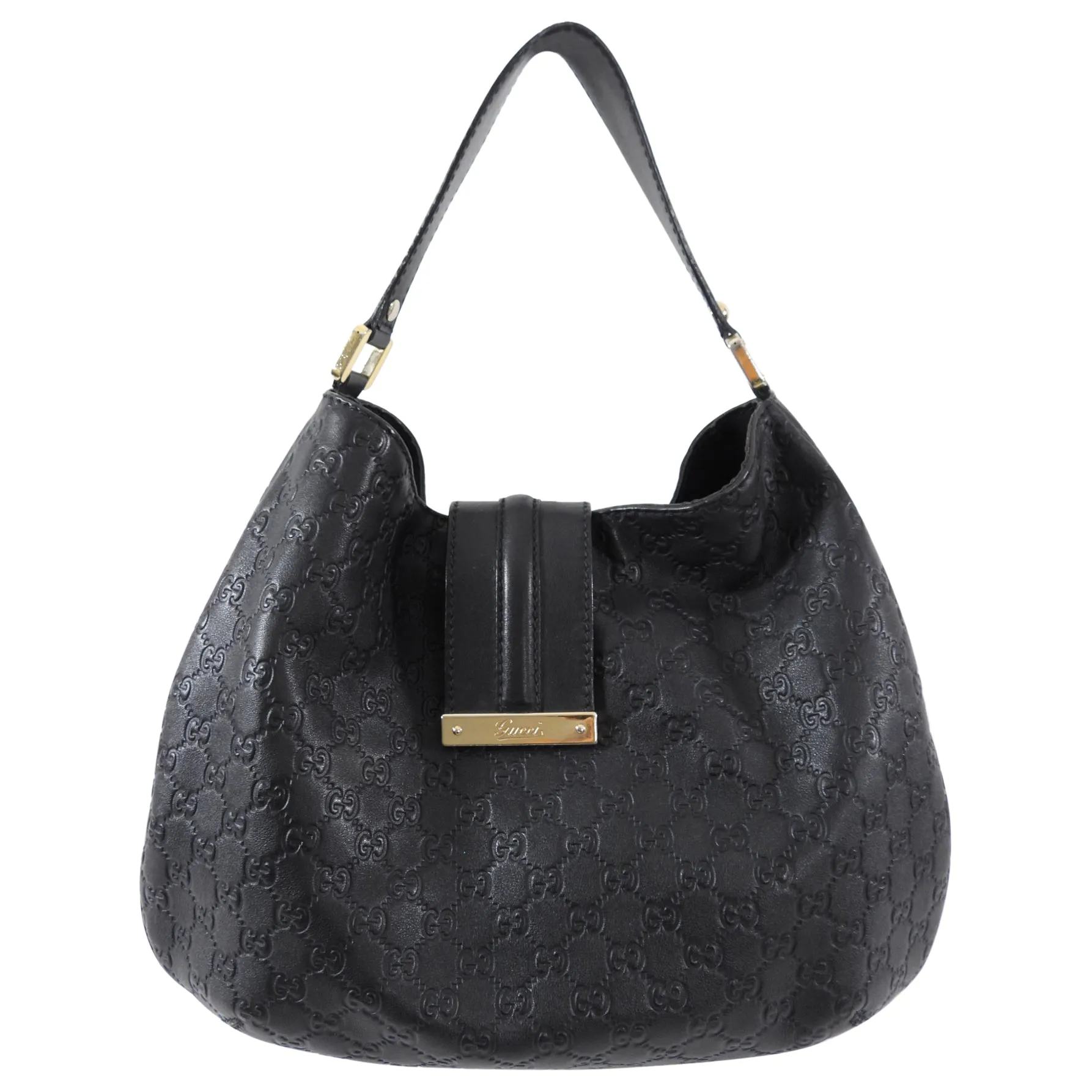 Gucci Black Leather Guccissima Logo Hobo Bag