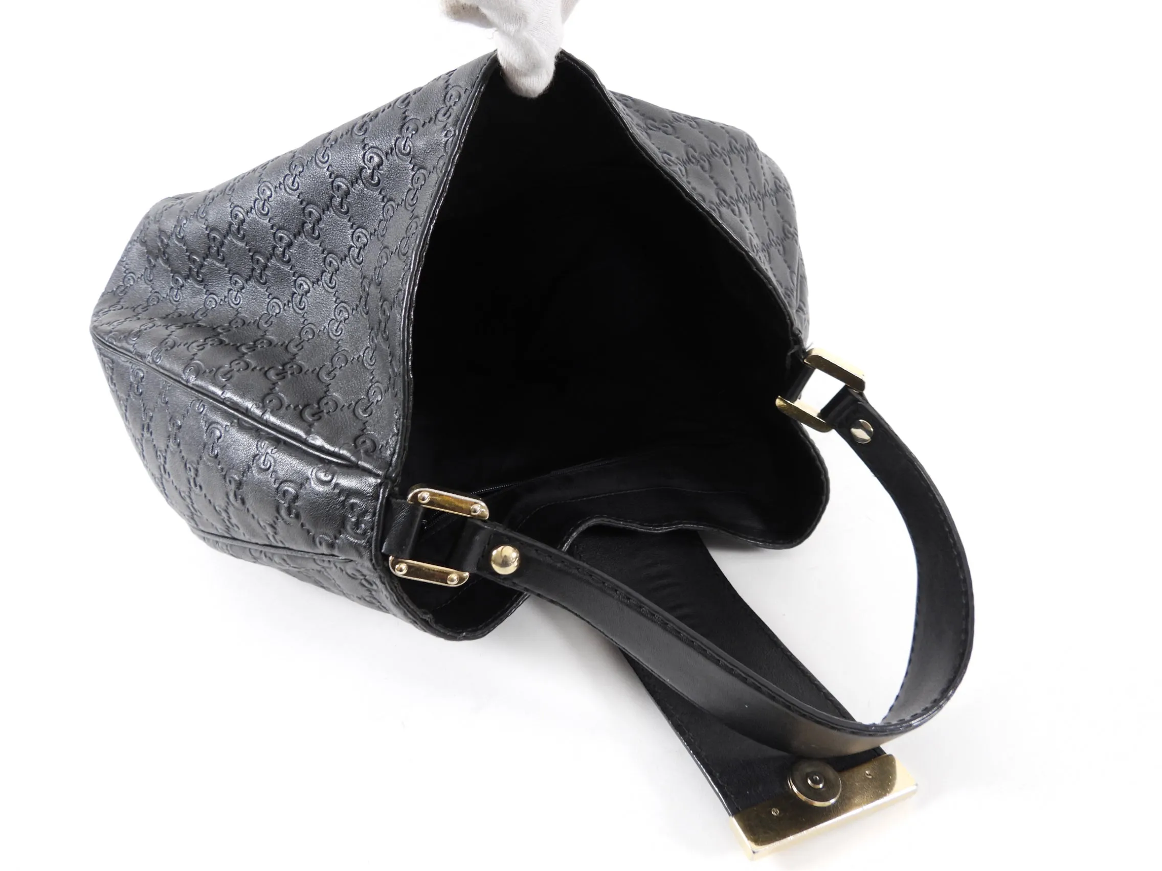 Gucci Black Leather Guccissima Logo Hobo Bag