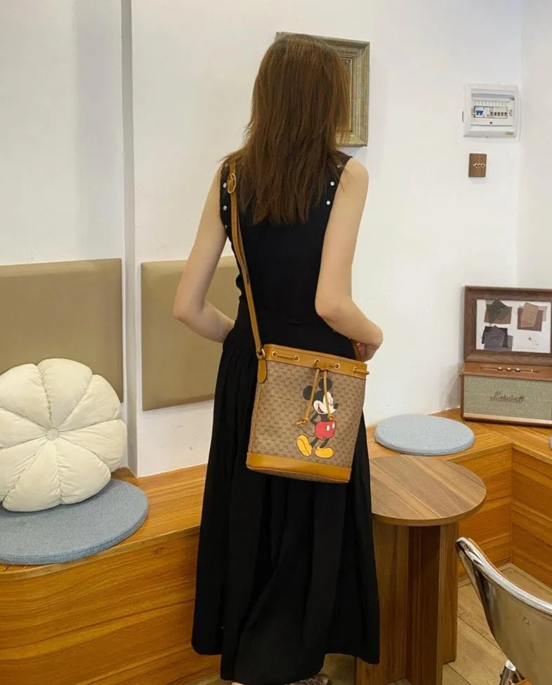 Gucci Disney GG Supreme Mickey Brown Bucket Bag