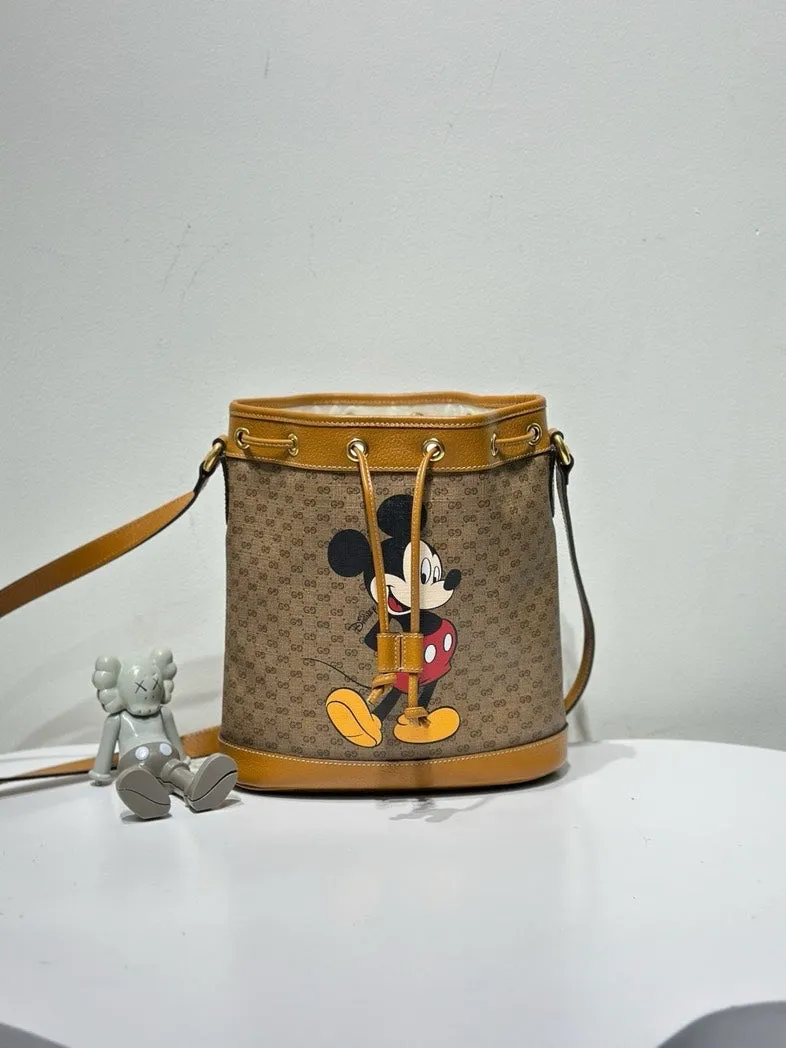 Gucci Disney GG Supreme Mickey Brown Bucket Bag