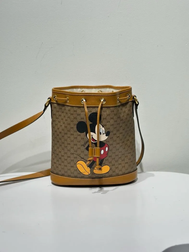 Gucci Disney GG Supreme Mickey Brown Bucket Bag
