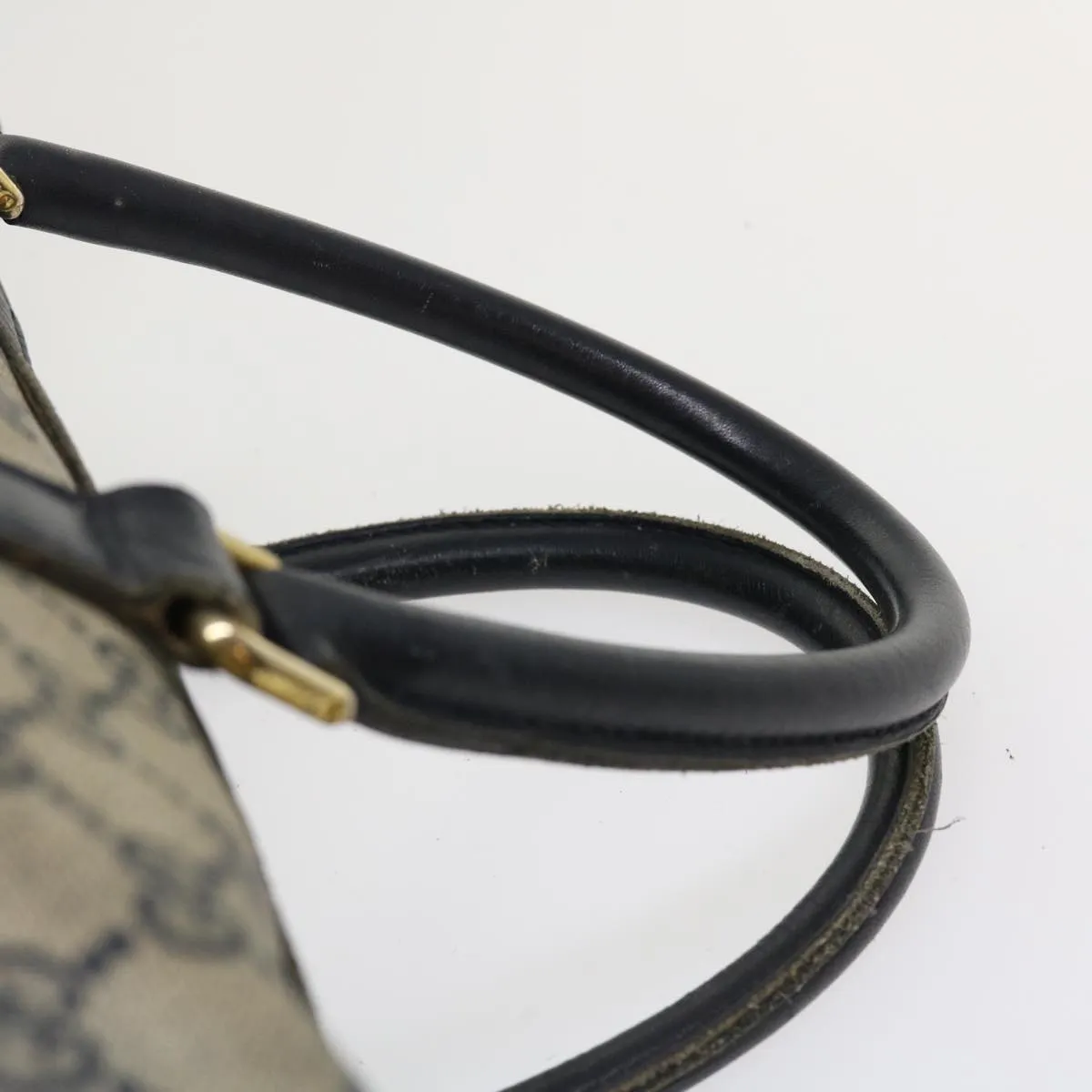 GUCCI GG Canvas Boston Bag PVC Leather Gray Navy  th3293