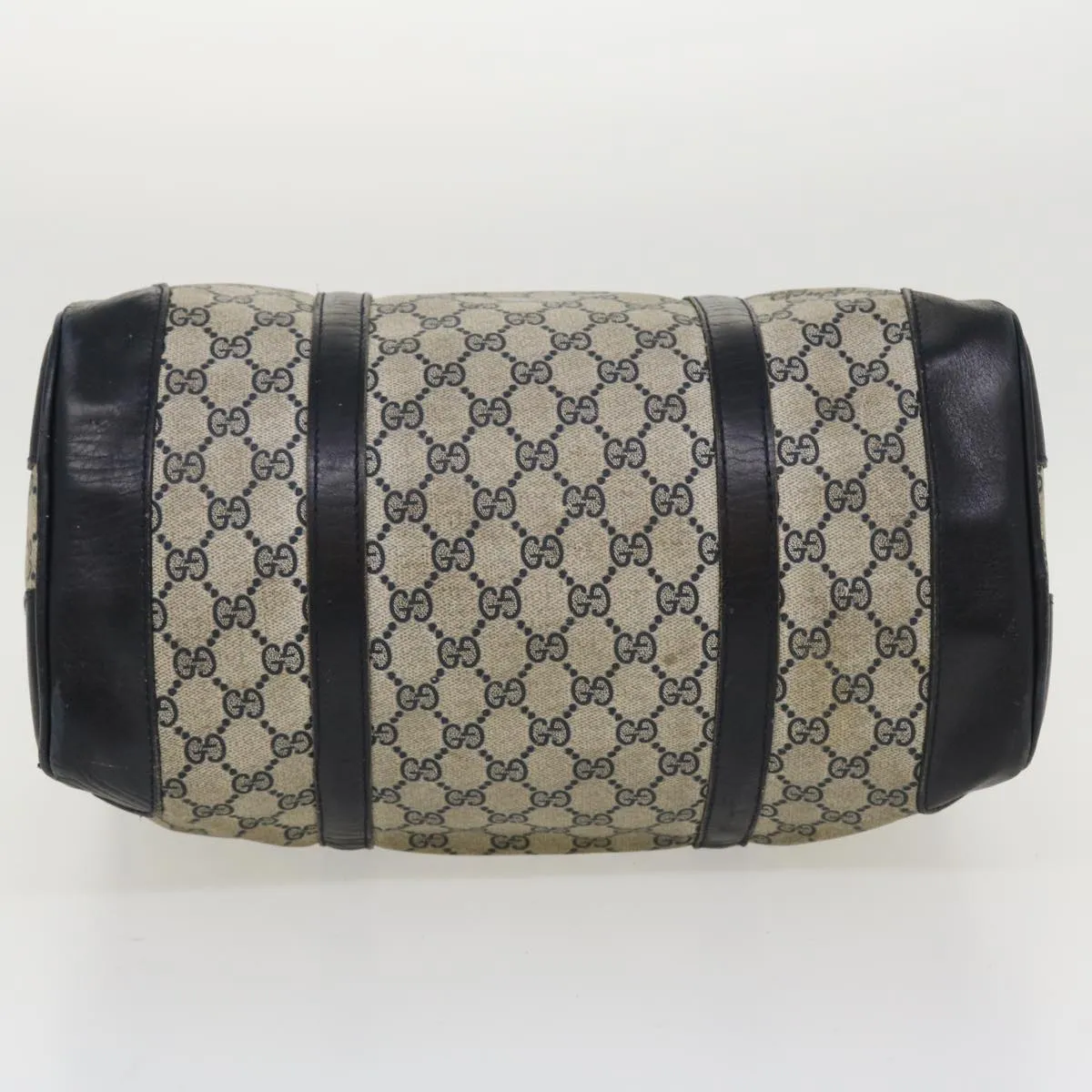 GUCCI GG Canvas Boston Bag PVC Leather Gray Navy  th3293