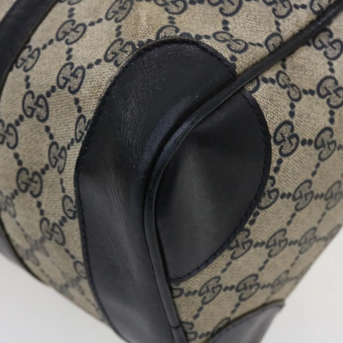 GUCCI GG Canvas Boston Bag PVC Leather Gray Navy  th3293