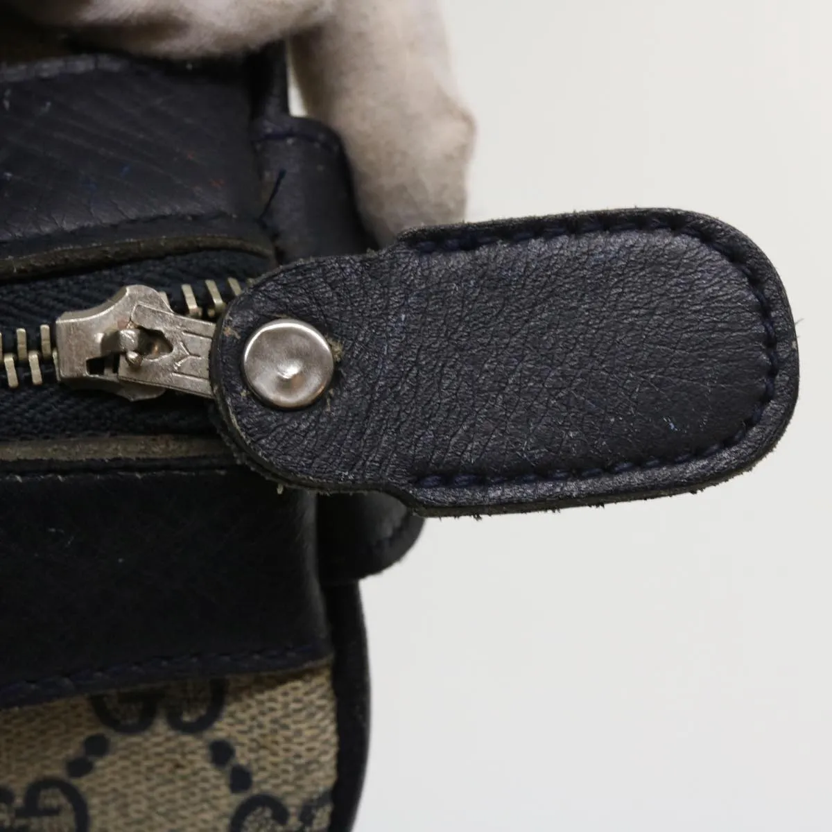 GUCCI GG Canvas Boston Bag PVC Leather Gray Navy  th3293