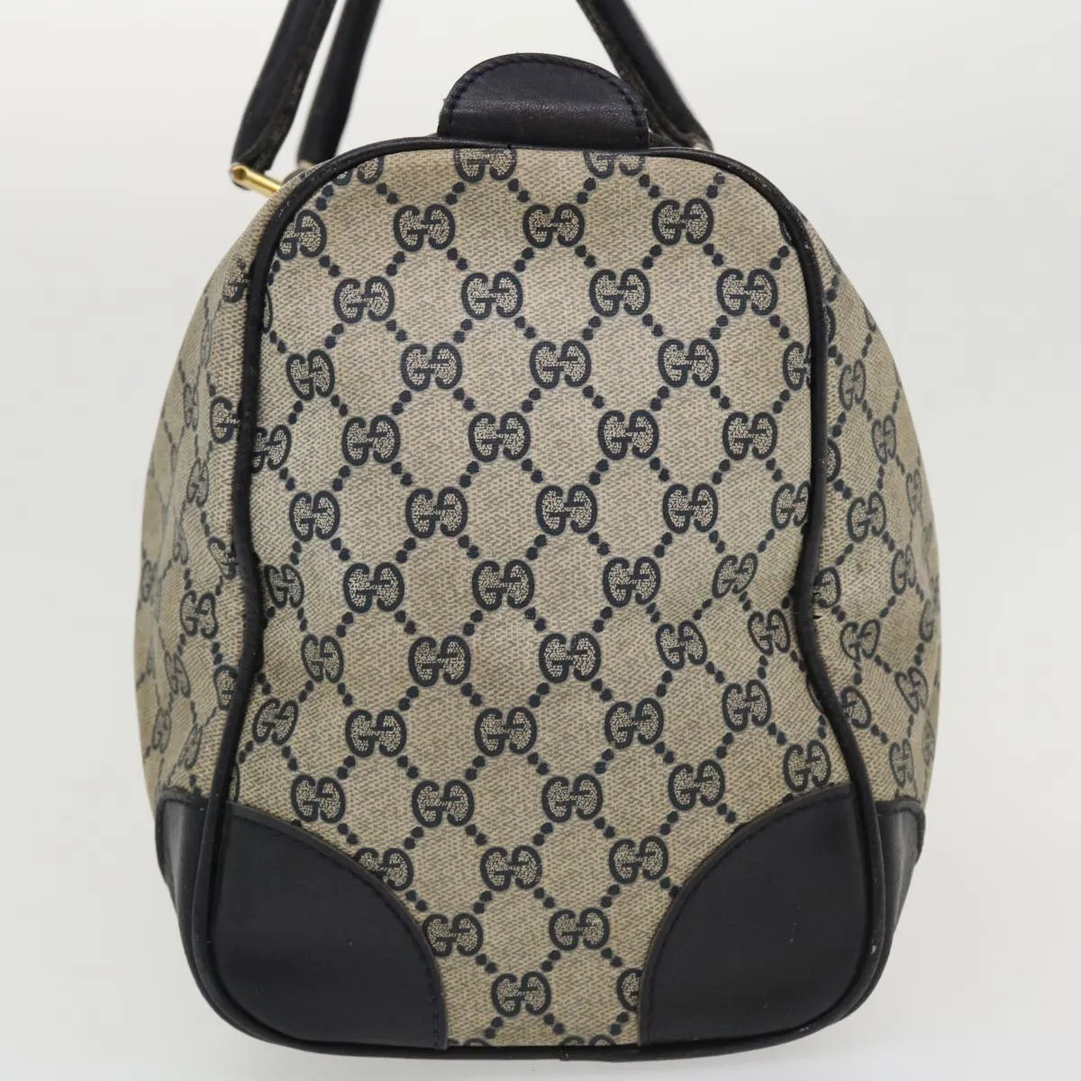 GUCCI GG Canvas Boston Bag PVC Leather Gray Navy  th3293