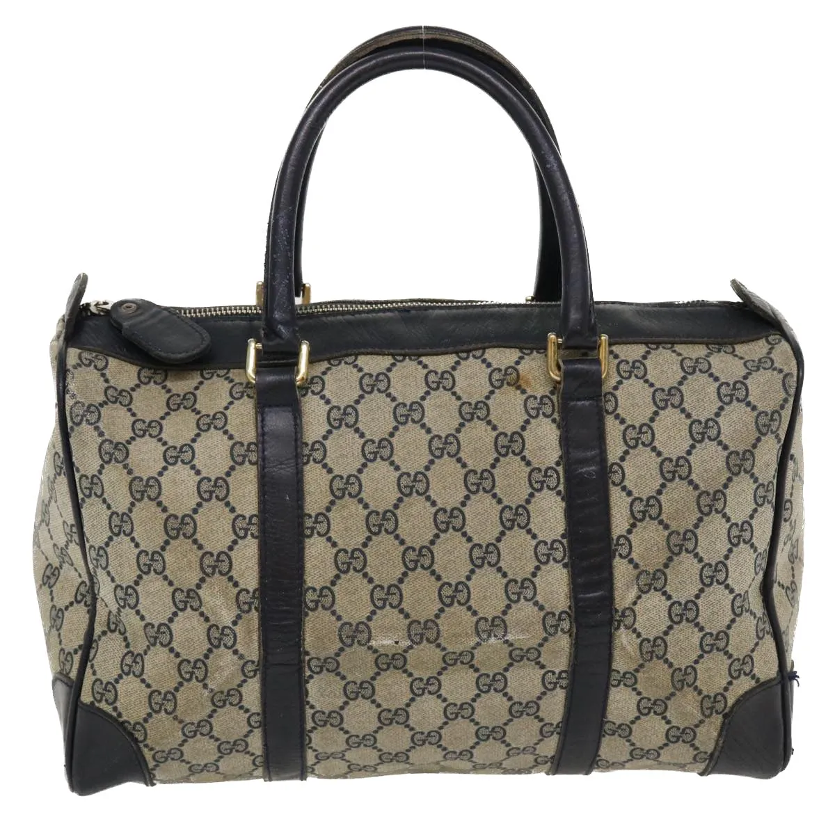 GUCCI GG Canvas Boston Bag PVC Leather Gray Navy  th3293