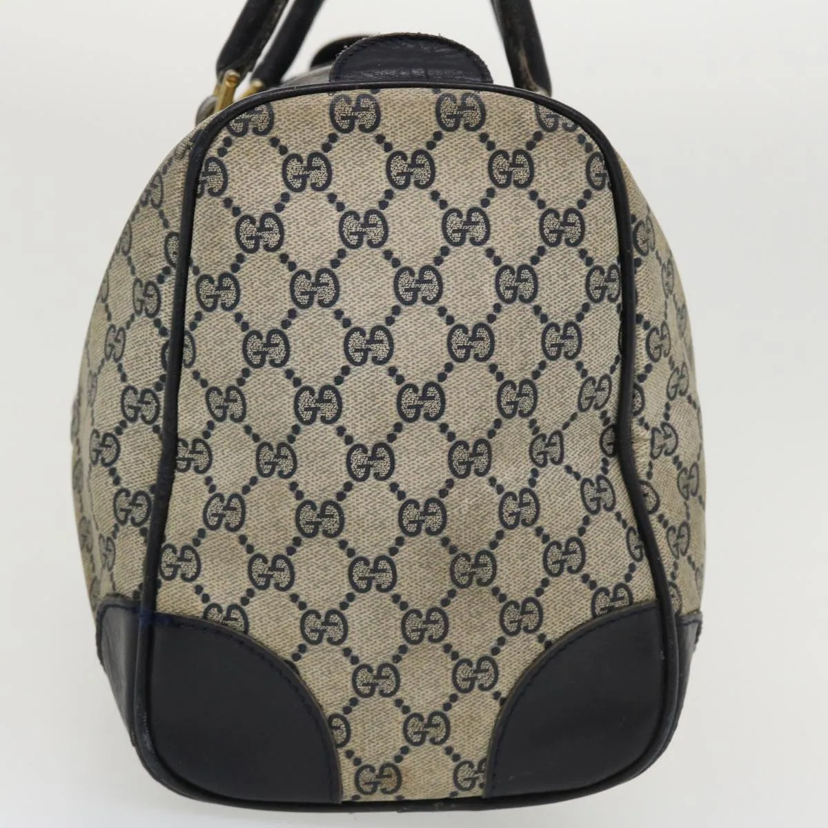 GUCCI GG Canvas Boston Bag PVC Leather Gray Navy  th3293