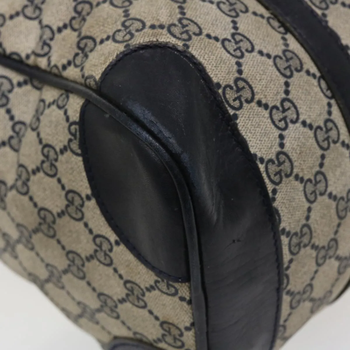GUCCI GG Canvas Boston Bag PVC Leather Gray Navy  th3293