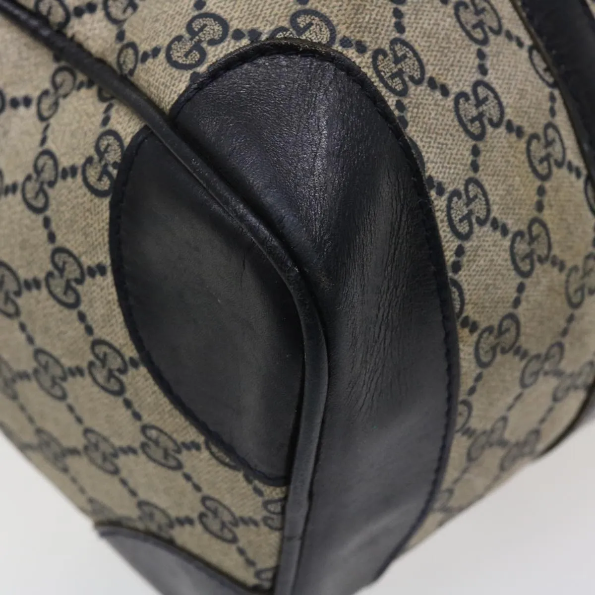 GUCCI GG Canvas Boston Bag PVC Leather Gray Navy  th3293