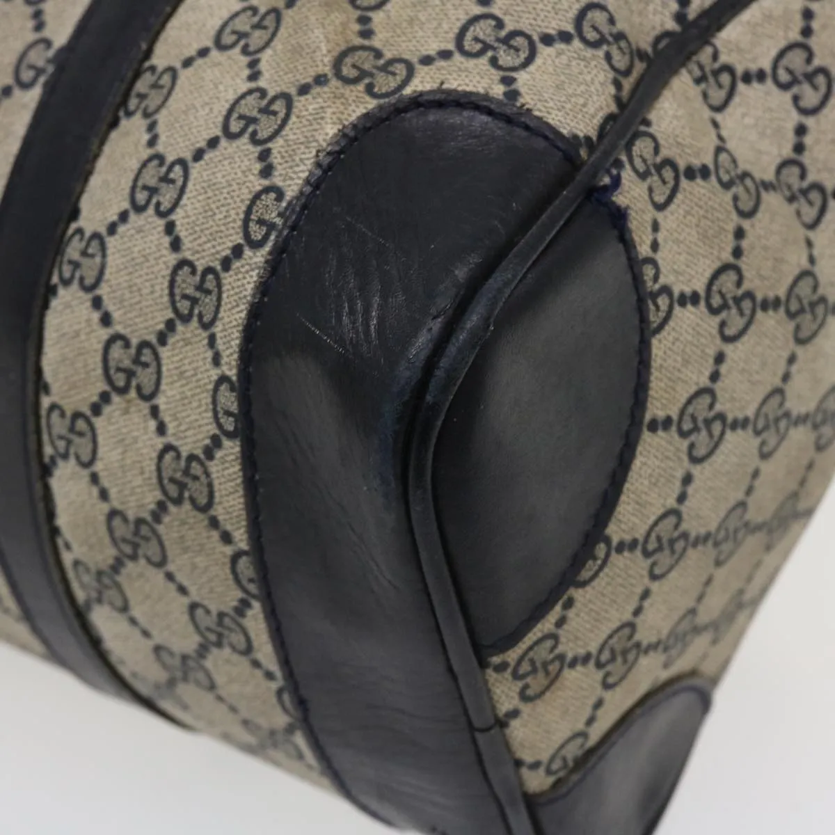GUCCI GG Canvas Boston Bag PVC Leather Gray Navy  th3293