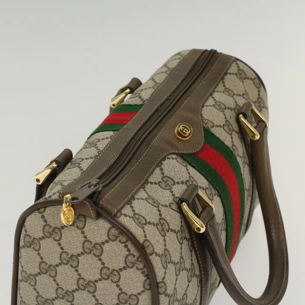 GUCCI GG Canvas Web Sherry Line Boston Bag Beige Red 3902006  bs7253